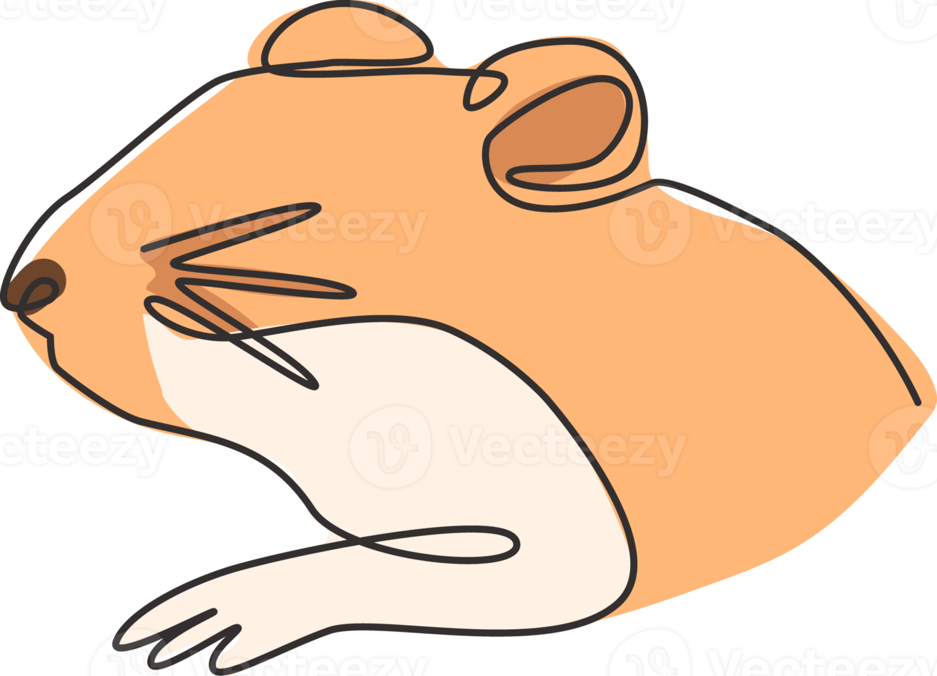 One continuous line drawing of adorable hamster head for logo identity. Rat family animal mascot concept for hamster farm icon. Modern single line draw design vector illustration png