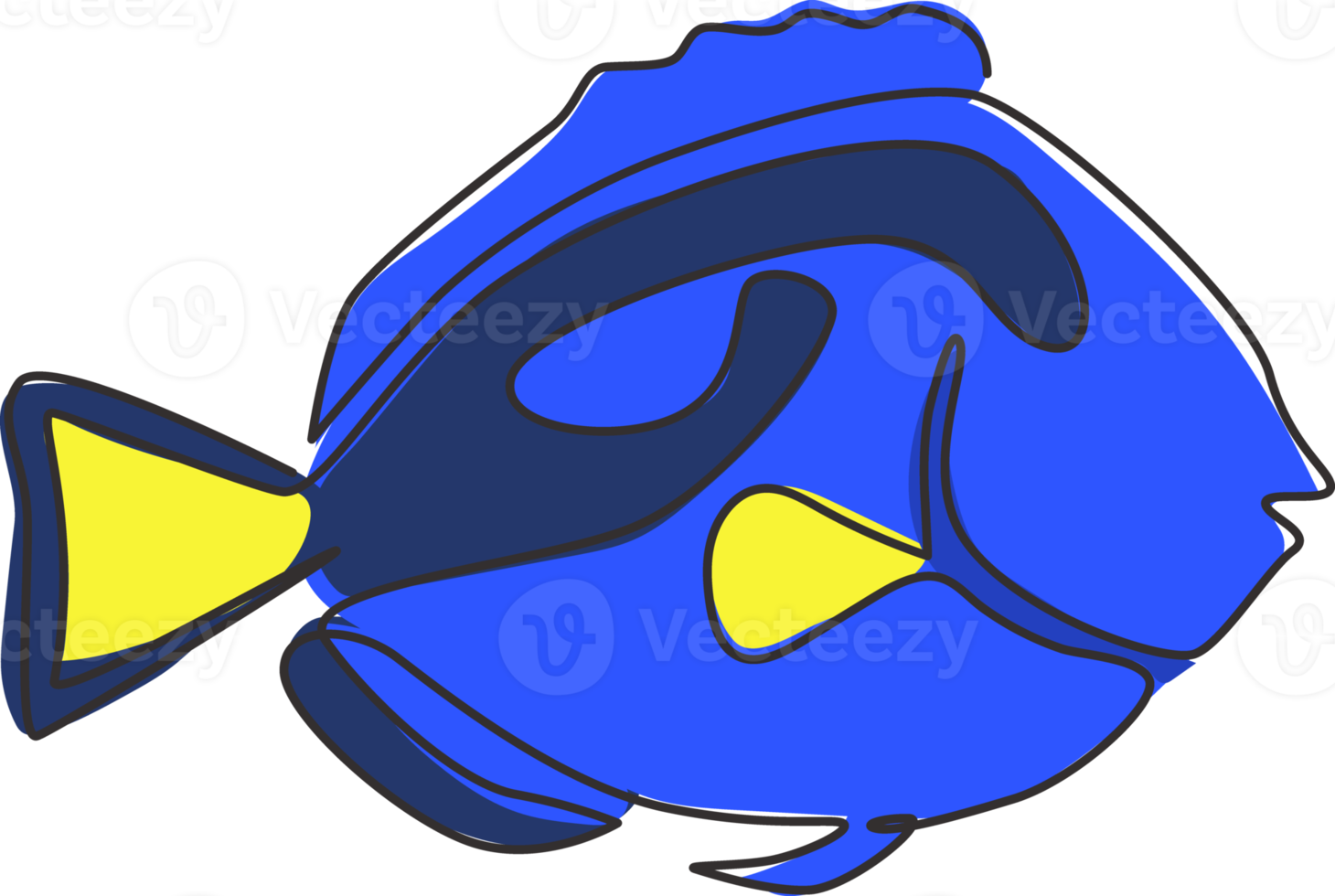 dessin d'une seule ligne de poisson tang bleu drôle pour l'identité du logo de l'entreprise aquatique. concept de mascotte de poisson chirurgien de beauté pour l'icône de spectacle d'aquarium. ligne continue moderne dessiner illustration vectorielle de conception png