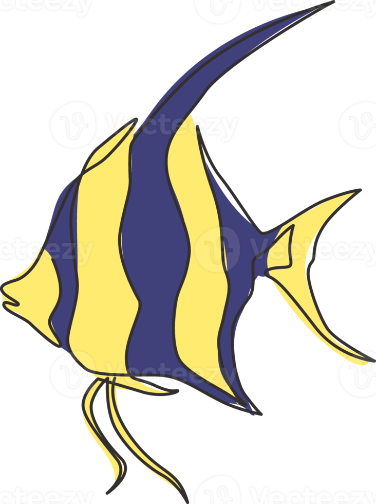 Single continuous line drawing of adorable freshwater angelfish for company logo identity. Cute pterophyllum fish mascot concept for aquarium show icon. Modern one line draw design vector illustration png