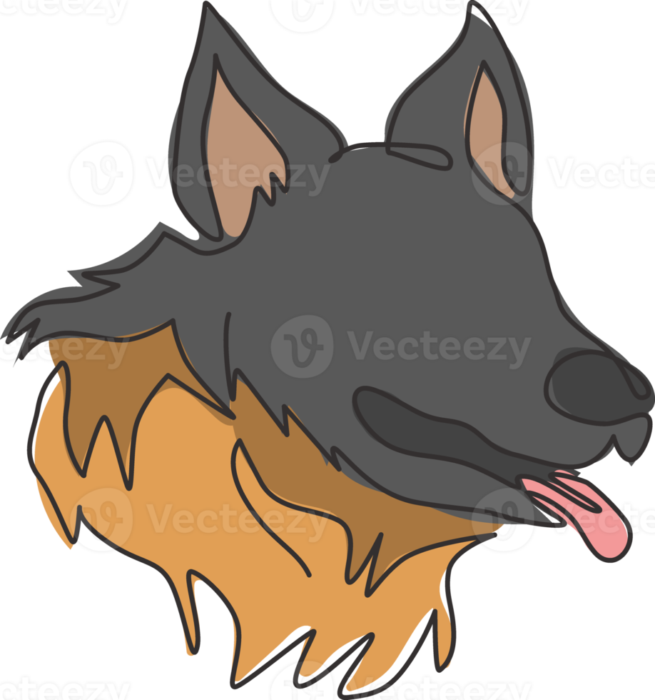 One continuous line drawing of cute german shepherd dog for security logo identity. Purebred dog mascot concept for pedigree friendly pet icon. Modern single line draw design vector illustration png