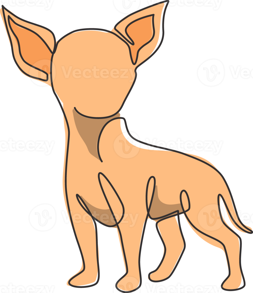 dibujo de línea continua única de lindo perro chihuahua para la identidad del logotipo de la empresa. concepto de mascota de perro de raza pura para el icono de mascota amigable con el pedigrí. Ilustración de vector gráfico de diseño de dibujo de una línea moderna png