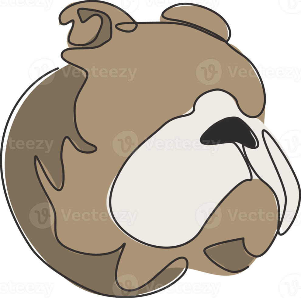 dibujo de una sola línea continua de una feroz cabeza de bulldog para la identidad del logotipo de la empresa de seguridad. concepto de mascota de perro de raza pura para el icono de mascota amigable con el pedigrí. Ilustración de vector de diseño de dibujo de una línea moderna png