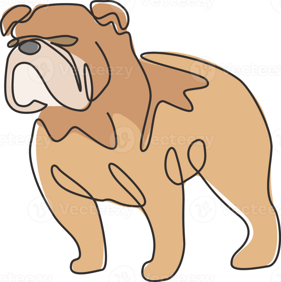 um desenho de linha contínua de bulldog arrojado para a identidade do logotipo da empresa. conceito de mascote de cão de raça pura para ícone de animal de estimação amigável de pedigree. ilustração gráfica de vetor moderno desenho de linha única png