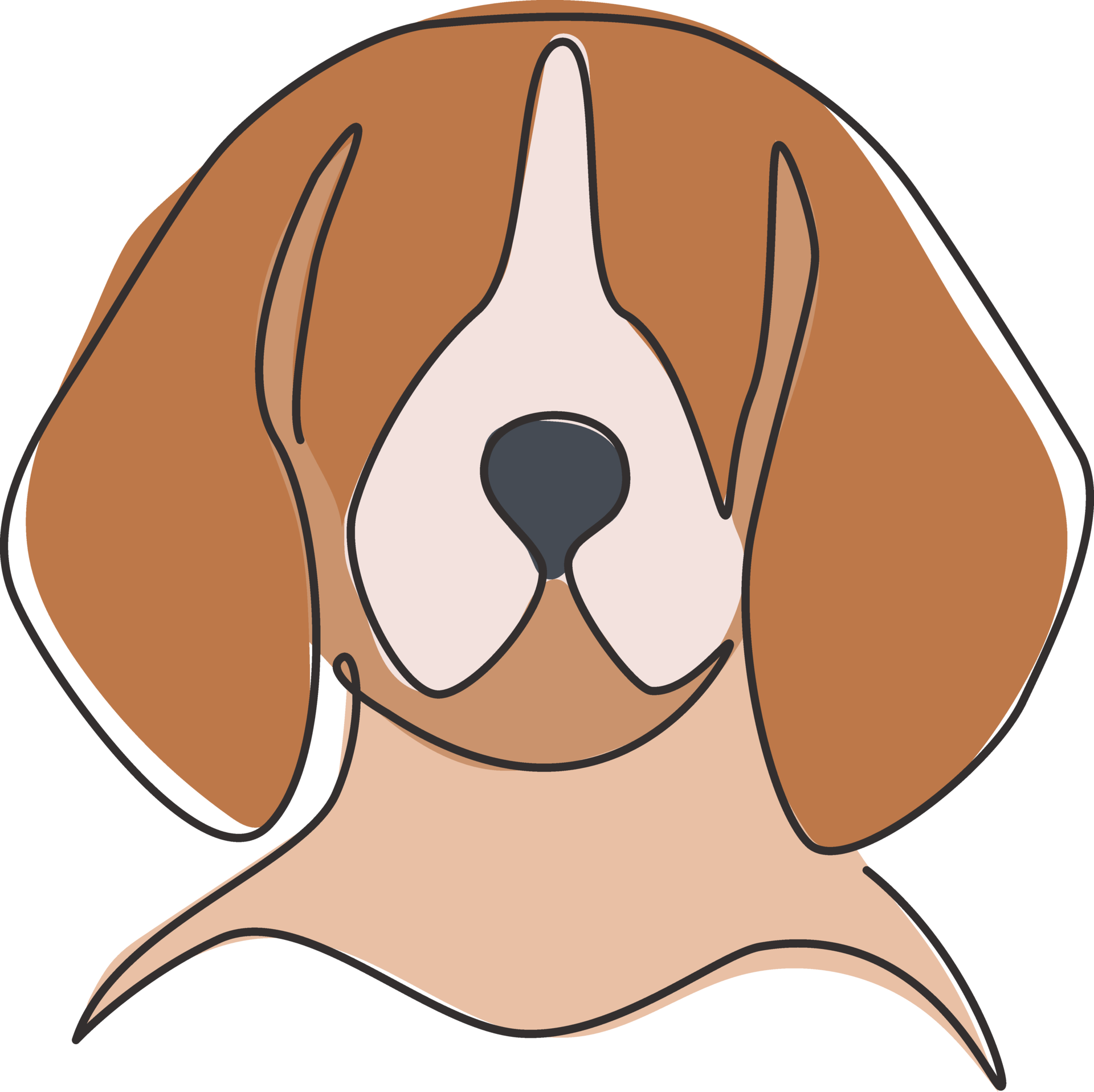 Single continuous line drawing of adorable beagle dog head for company