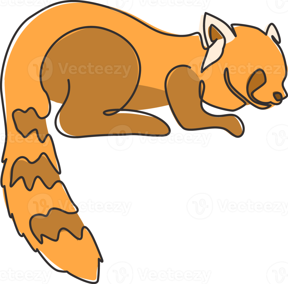 One continuous line drawing of cute red panda for company logo identity. Adorable lesser panda mascot concept for national conservation park icon. Modern single line draw design vector illustration png