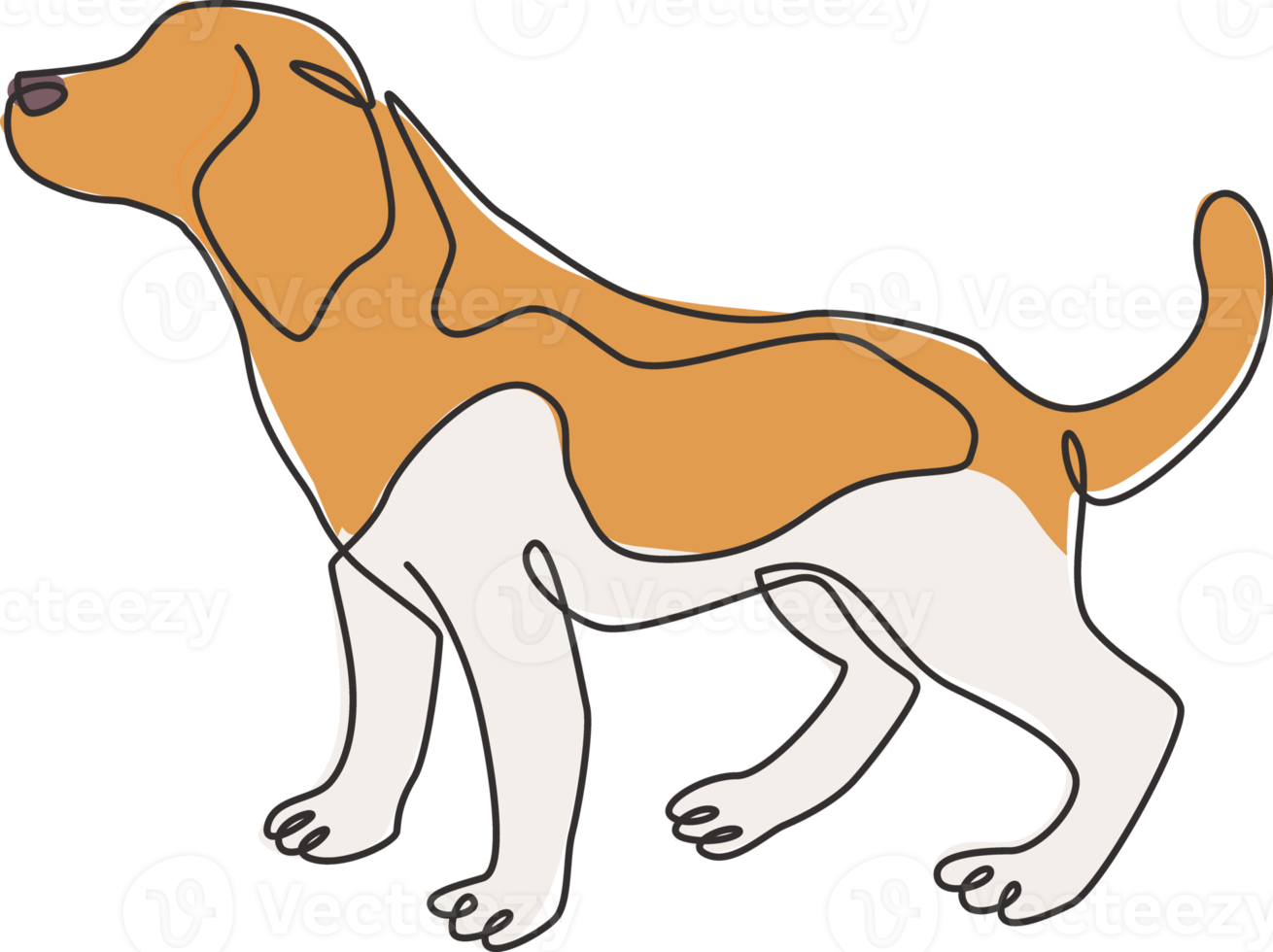 disegno a una linea di un simpatico cane beagle per l'identità del logo aziendale. cane di razza mascotte concetto per pedigree amichevole icona dell'animale domestico. illustrazione vettoriale grafica di disegno di disegno di una linea continua moderna continua png