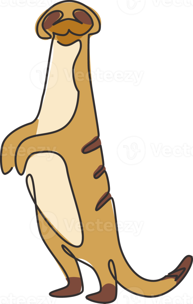 um desenho de linha contínuo de meerkat fofo para a identidade do logotipo da empresa. conceito de mascote carnívoro pequeno mangusto para ícone do parque nacional de conservação. ilustração em vetor moderno desenho de linha única png