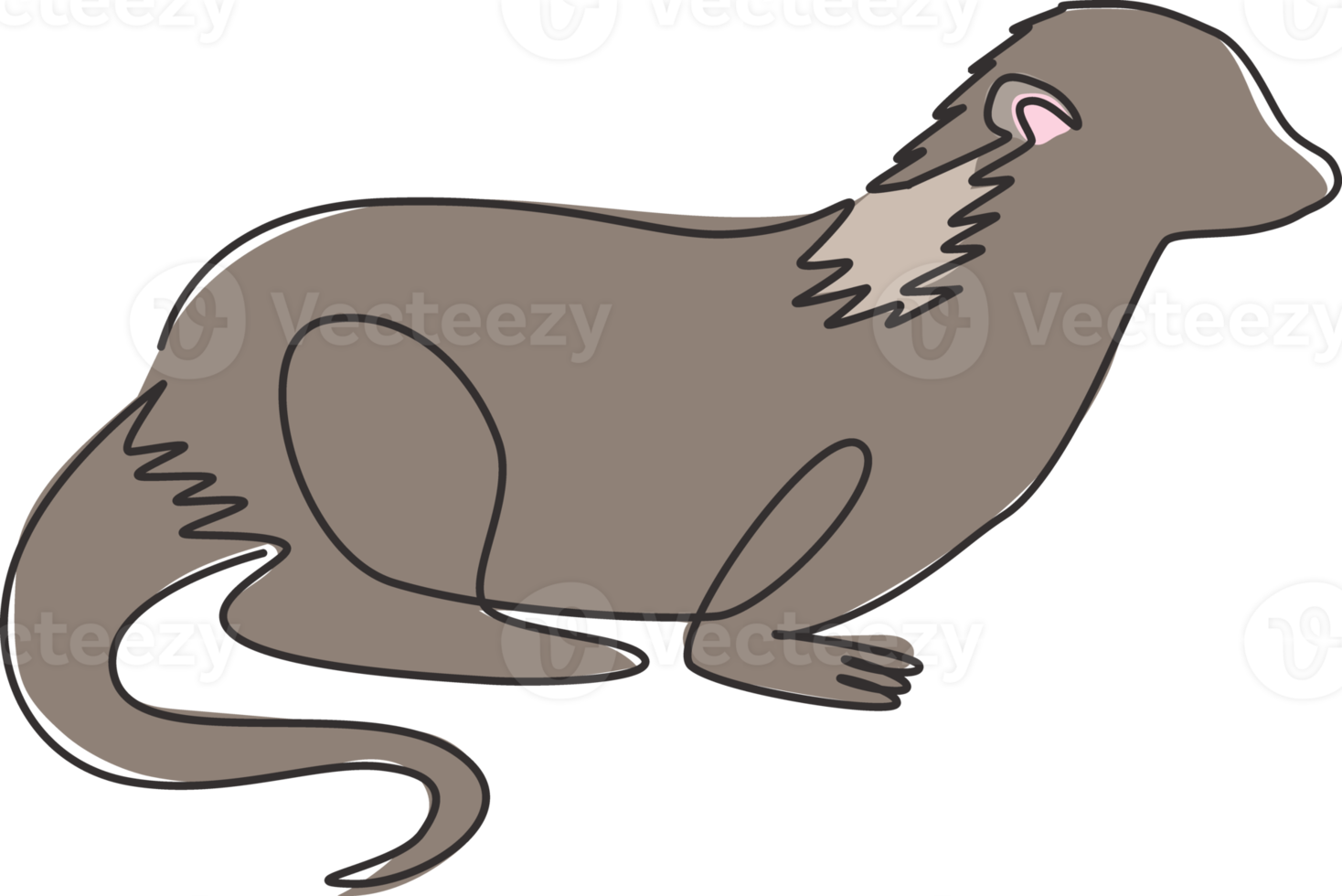 One single line drawing of funny otter for pet logo identity. Weasel animal mascot concept for national conservation park icon. Modern continuous line draw design vector graphic illustration png