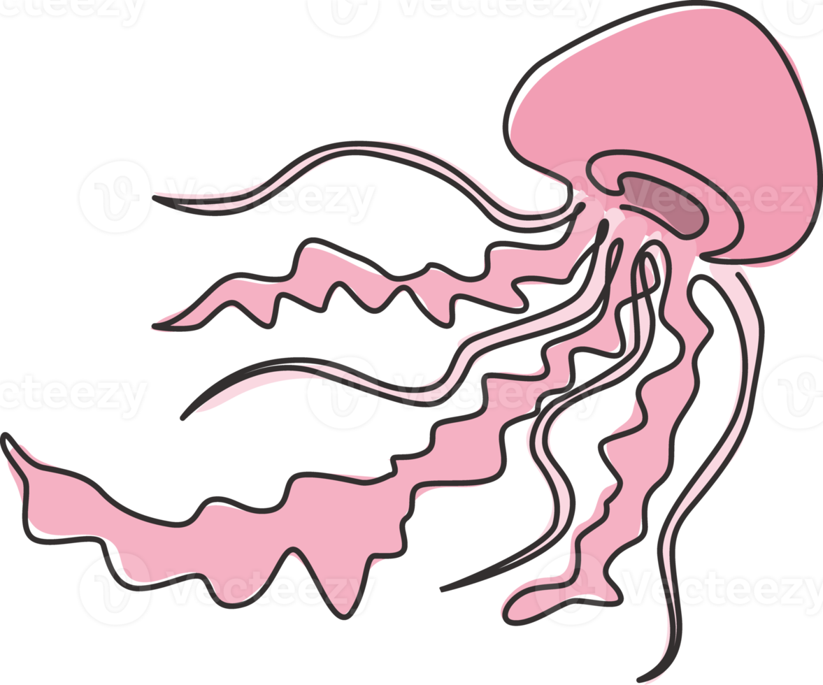 eine durchgehende Strichzeichnung süßer Quallen für die Identität des Firmenlogos. Giftiges Seegelee-Maskottchenkonzept für das Symbol der Wassershow. moderne einzeilig zeichnende Design-Grafik-Vektor-Illustration png