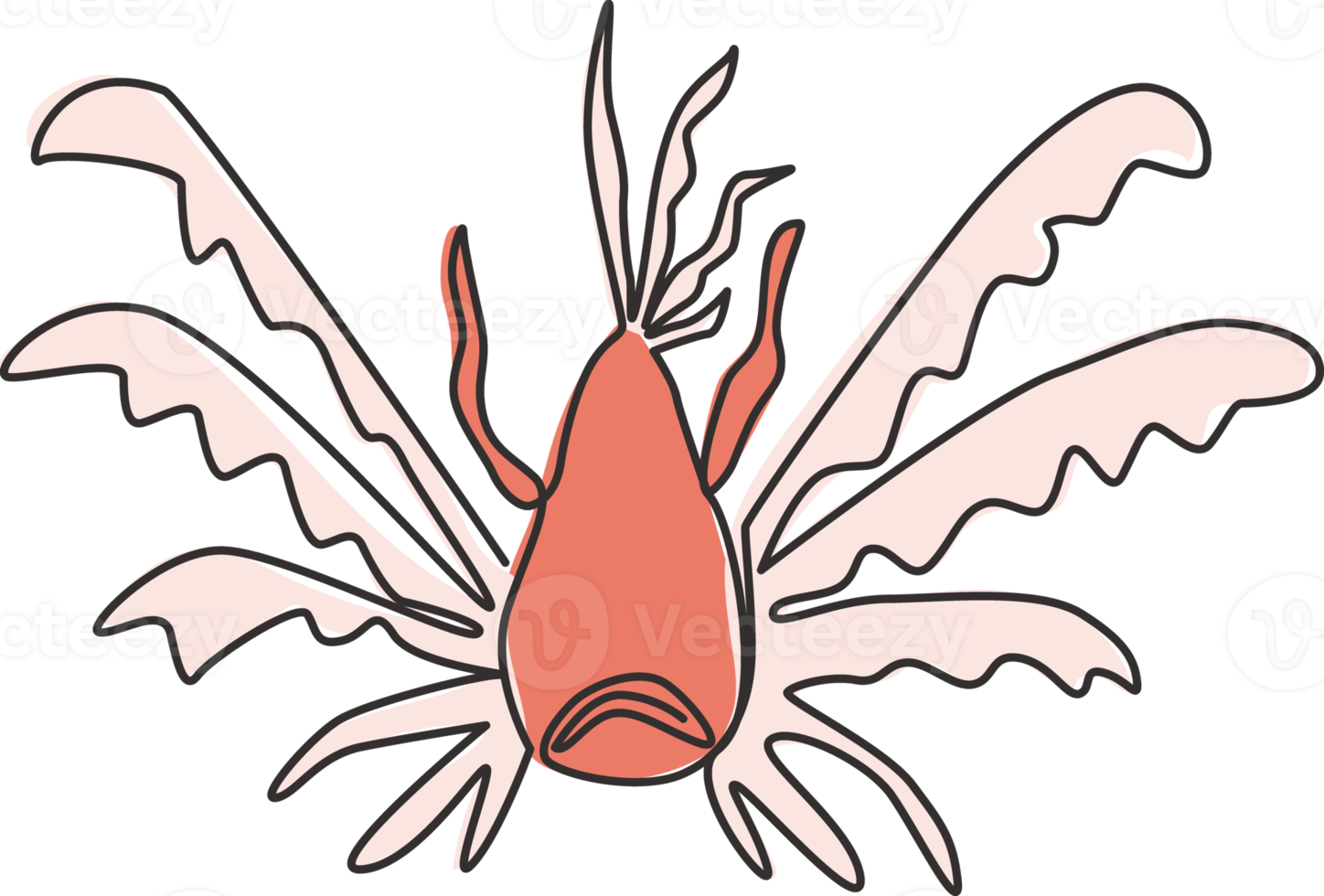 enda kontinuerlig linjeteckning av exotiska avskalade lejonfiskar för företagslogotyp. undervattensmonster maskot koncept för akvatiska bevarande ikon. moderna en rad rita design vektorillustration png