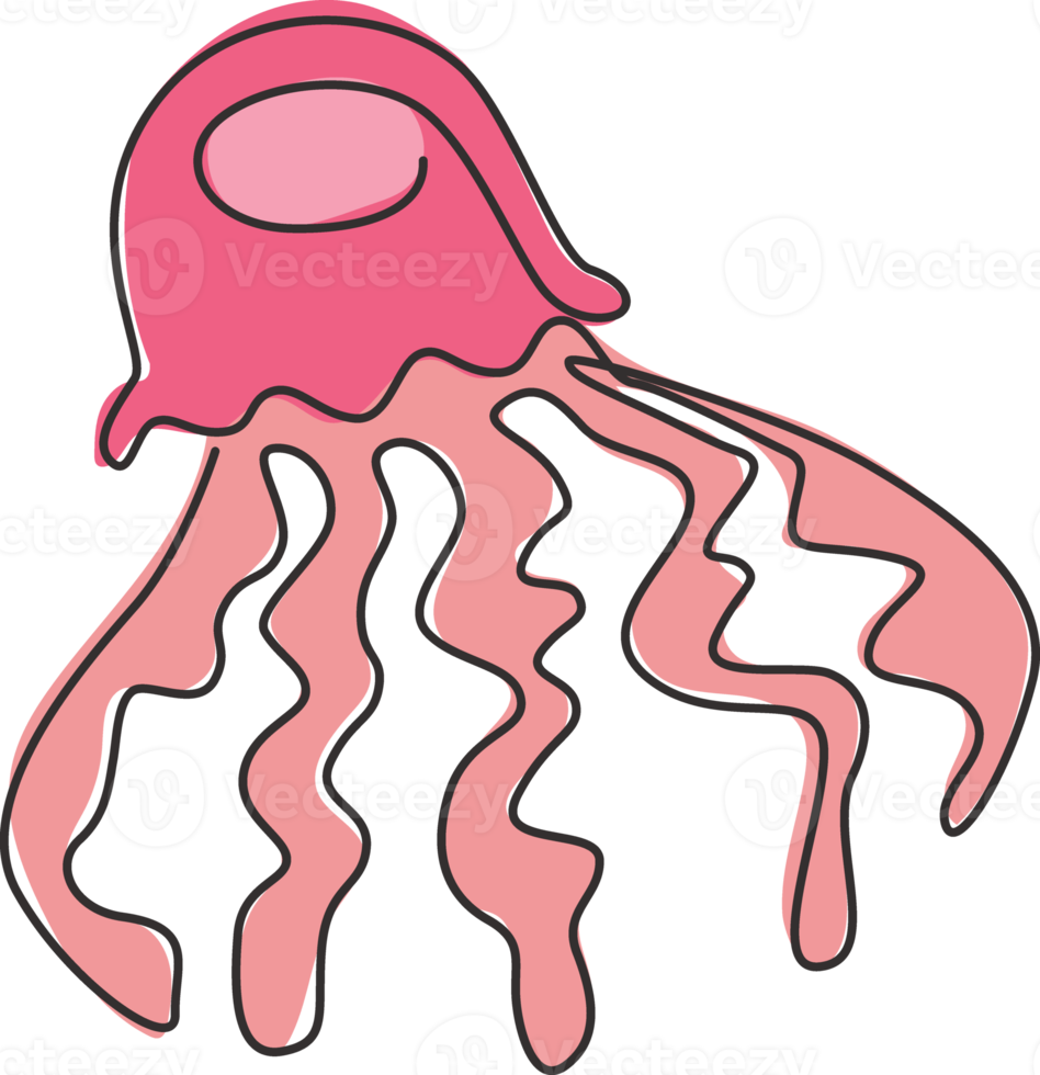 disegno a linea continua di meduse esotiche per l'identità del logo aziendale. concetto di mascotte animale della puntura per l'icona dell'acquario di conservazione nazionale. illustrazione vettoriale di design moderno a una linea di disegno png