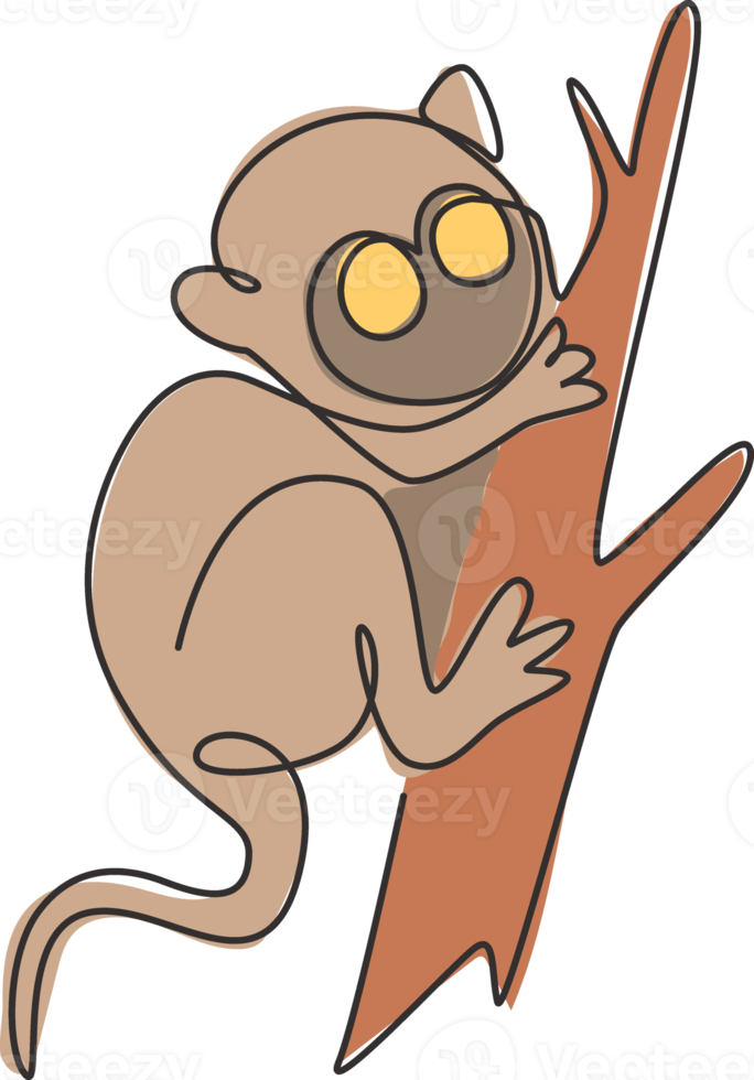 dessin au trait continu unique d'un adorable tarsier pour l'identité du logo de l'entreprise. concept de mascotte animale petit singe pour l'icône du parc national de conservation. Une ligne moderne dessiner illustration vectorielle de conception png