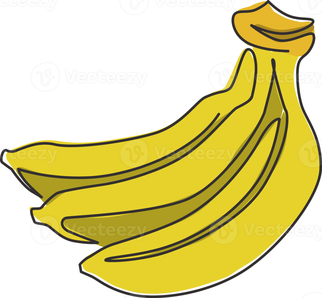 Single continuous line drawing whole bunch healthy organic bananas for orchard logo. Fresh summer tropical fruitage concept fruit garden icon. Modern one line draw design graphic vector illustration png