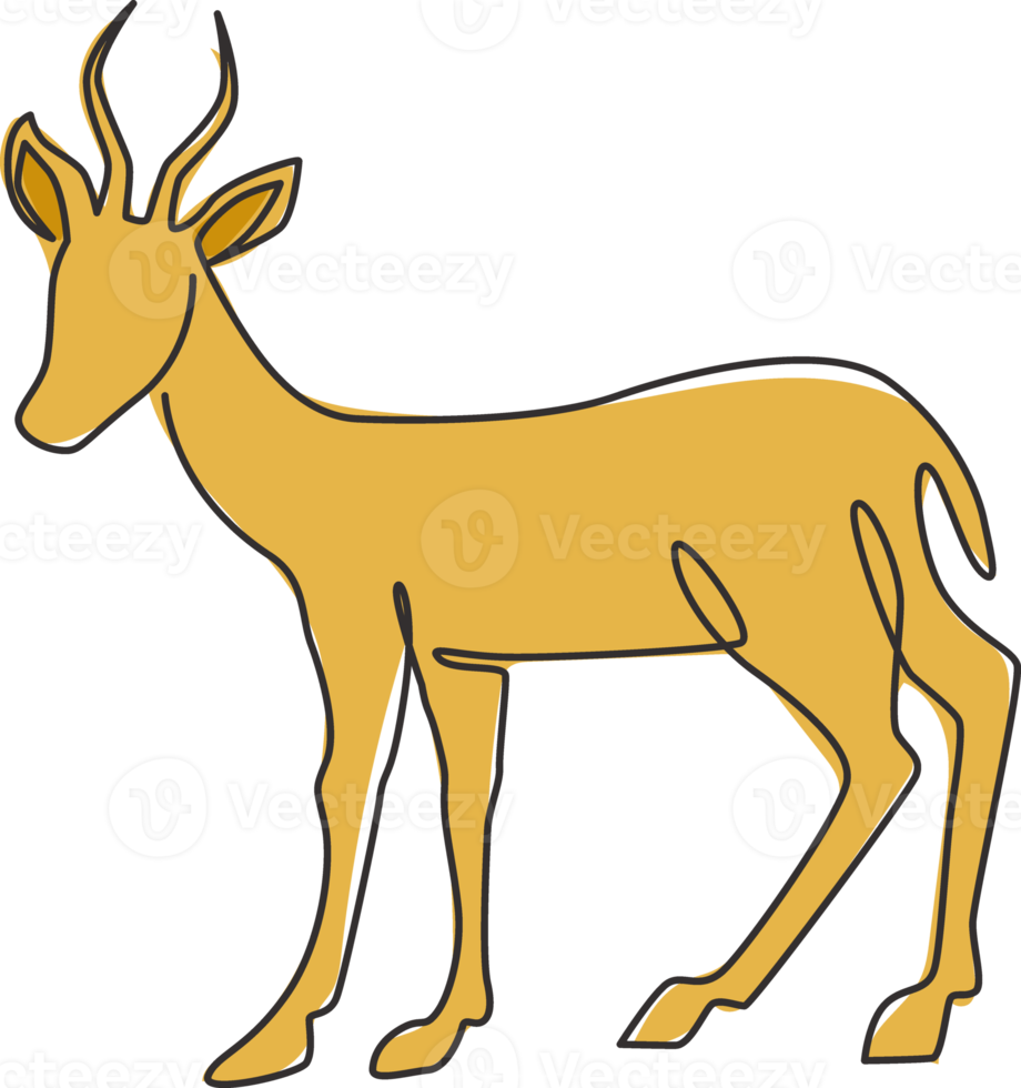 dessin au trait continu unique d'antilope mignonne pour l'identité du logo de l'entreprise. concept de mascotte de gazelle à cornes pour l'icône du zoo national. Une ligne dessiner illustration vectorielle graphique de conception png