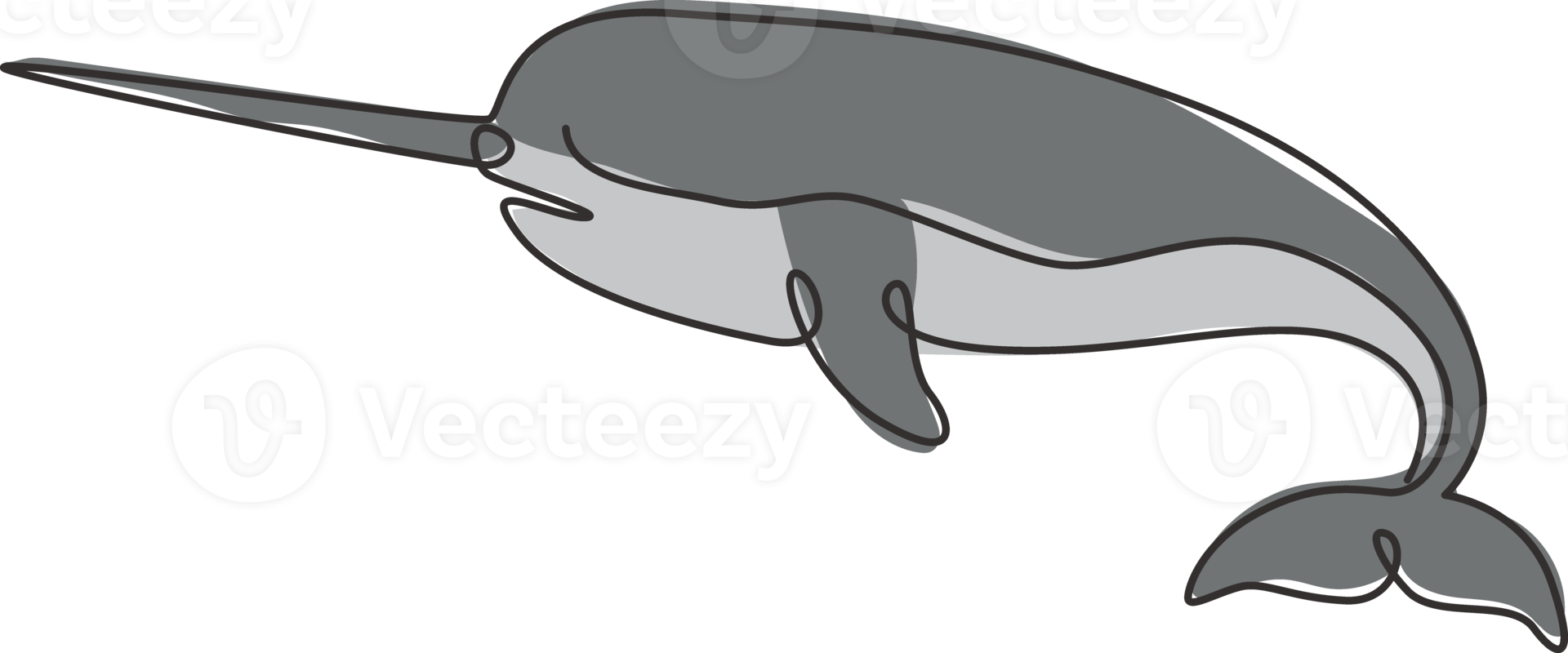 dibujo de una sola línea continua de un adorable narval para la identidad del logotipo. concepto de mascota animal narwhale para icono de criatura mágica. Ilustración gráfica de vector de diseño de dibujo de una línea png