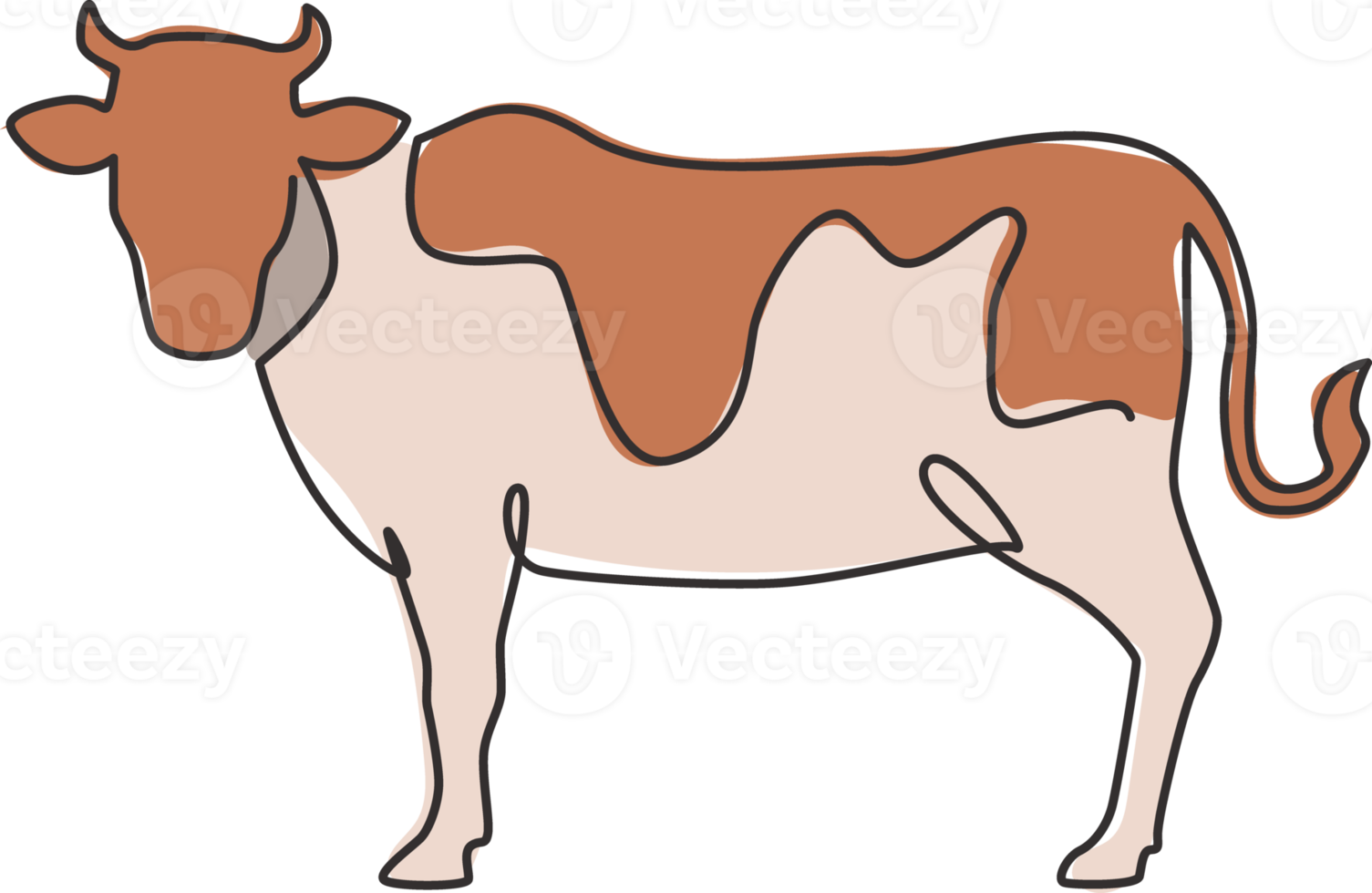 One single line drawing of fat cow for husbandry logo identity. Mammal animal mascot concept for livestock icon. Continuous line draw design vector illustration graphic png