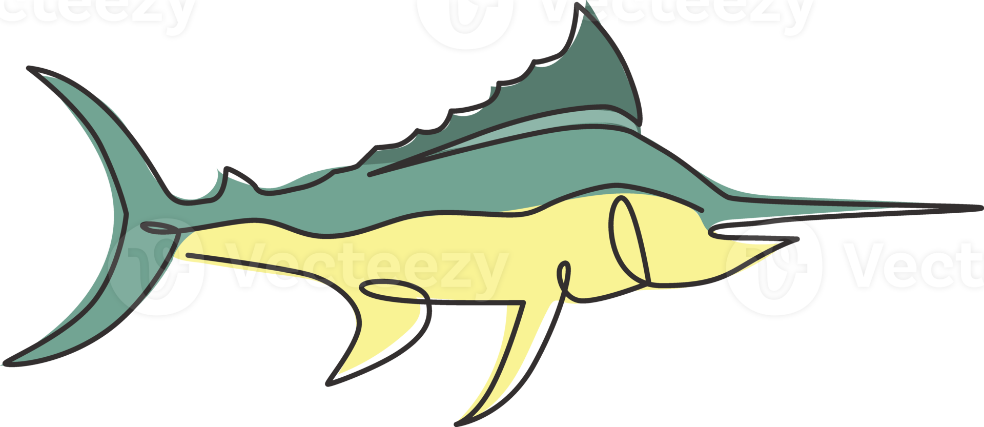One continuous line drawing of big wild marlin for marine company logo identity. Swimming fish mascot concept for fishing competition icon. Single line draw design vector illustration graphic png