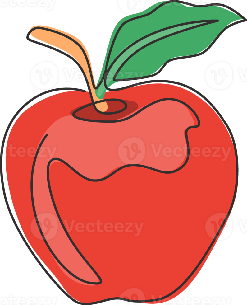 enkele lijntekening van hele gezonde biologische appel voor de identiteit van het boomgaardlogo. vers heerlijk fruitconcept voor fruittuinpictogram. moderne doorlopende lijn tekenen ontwerp vector grafische afbeelding png