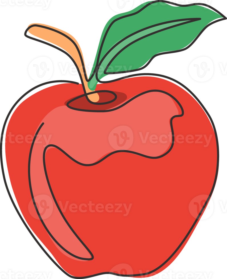 Single one line drawing of whole healthy organic apple for orchard logo identity. Fresh delicious fruitage concept for fruit garden icon. Modern continuous line draw design vector graphic illustration png