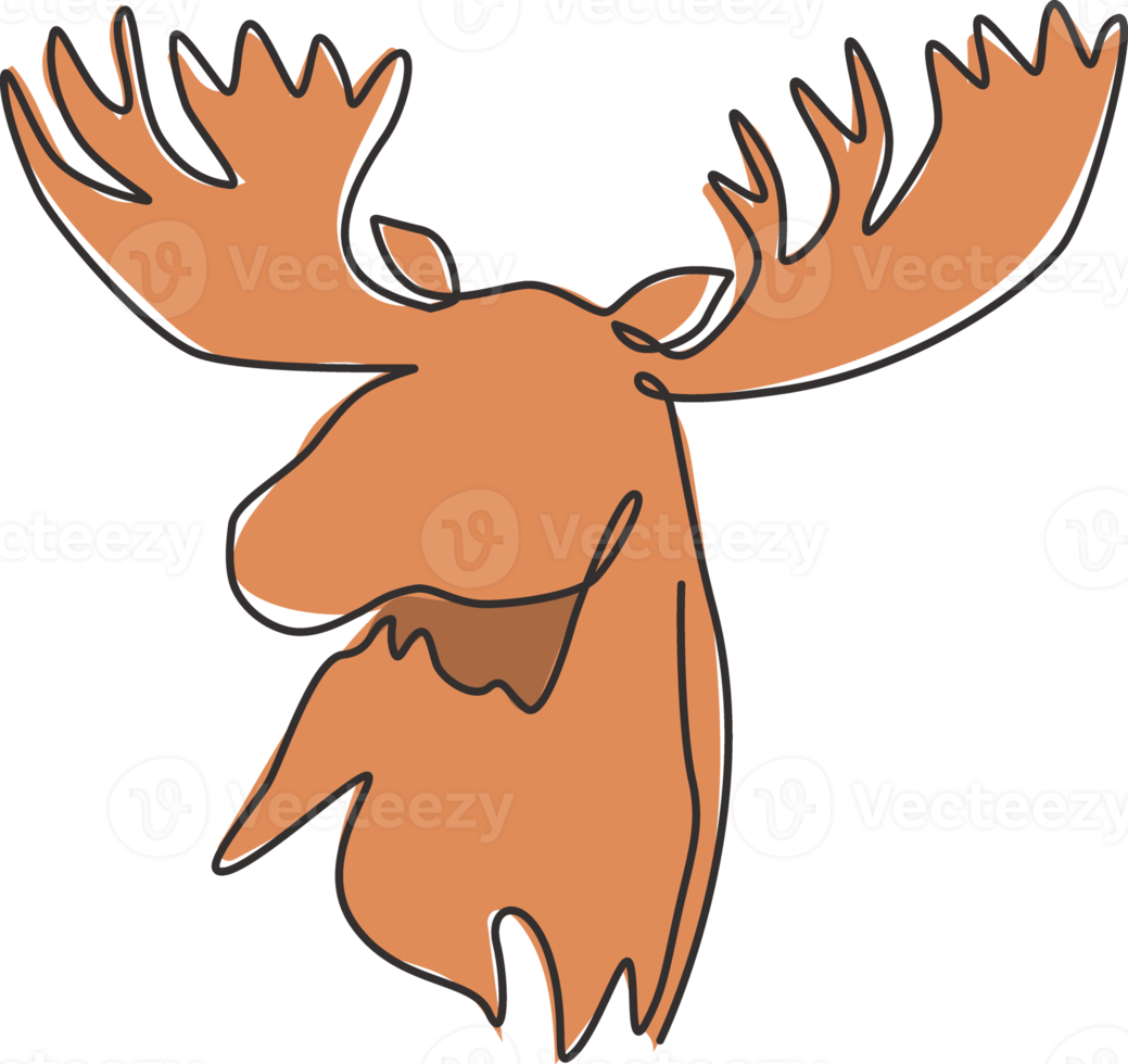 One continuous line drawing of gallant moose head for zoo logo identity. mascot concept for national conservation park icon. Single line draw graphic design vector illustration png