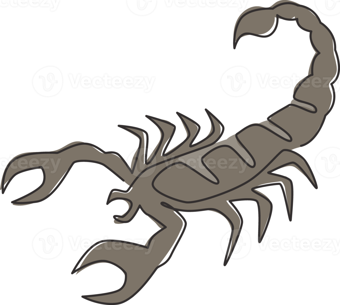 eine einzige Strichzeichnung des giftigen Skorpions für die Logoidentität. gefährliches Insektenmaskottchenkonzept für das Symbol des Tierliebhaberclubs. durchgehende Linie zeichnen Design-Grafik-Vektor-Illustration png