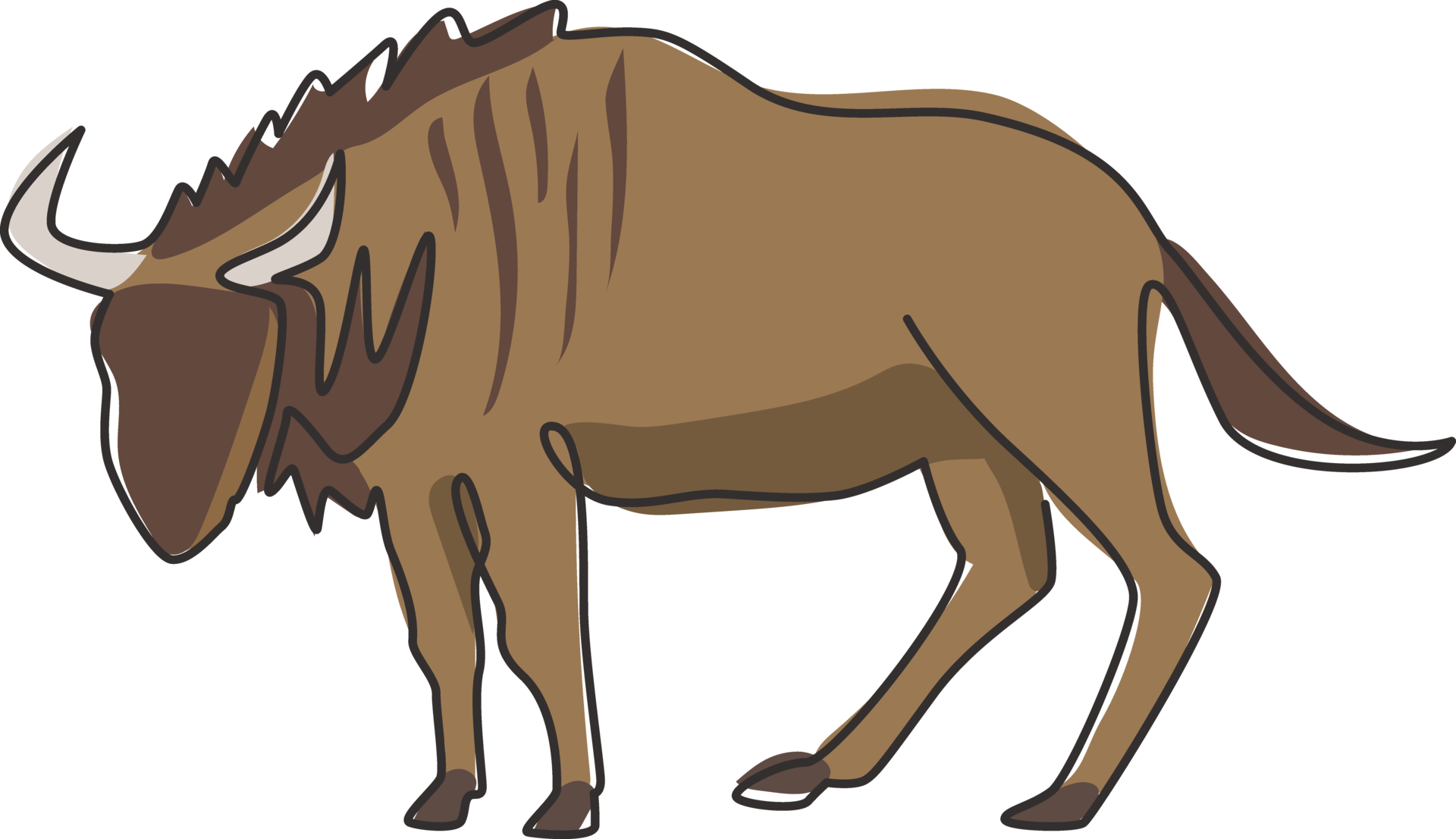 Single one line drawing of dashing wildebeest for foundation logo