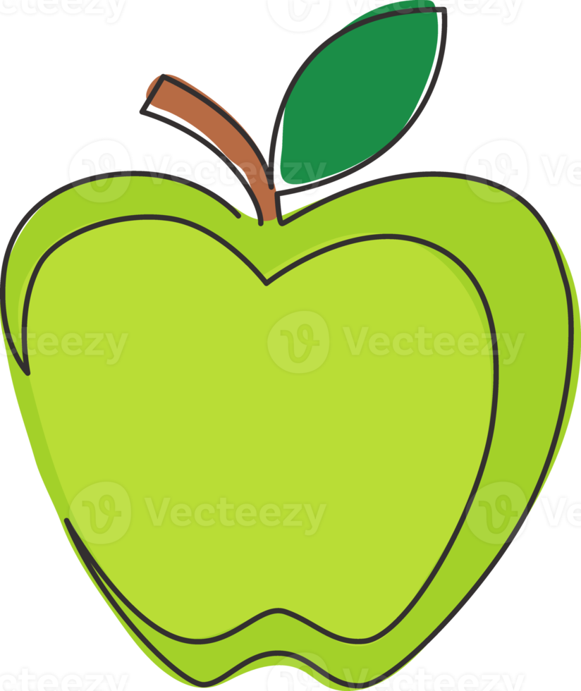 un dibujo de línea continua de manzana orgánica sana entera para la identidad del logotipo de huerto. concepto de fruitage nutritivo fresco para el icono de jardín de frutas. Ilustración de vector gráfico de diseño de dibujo de una sola línea moderna png