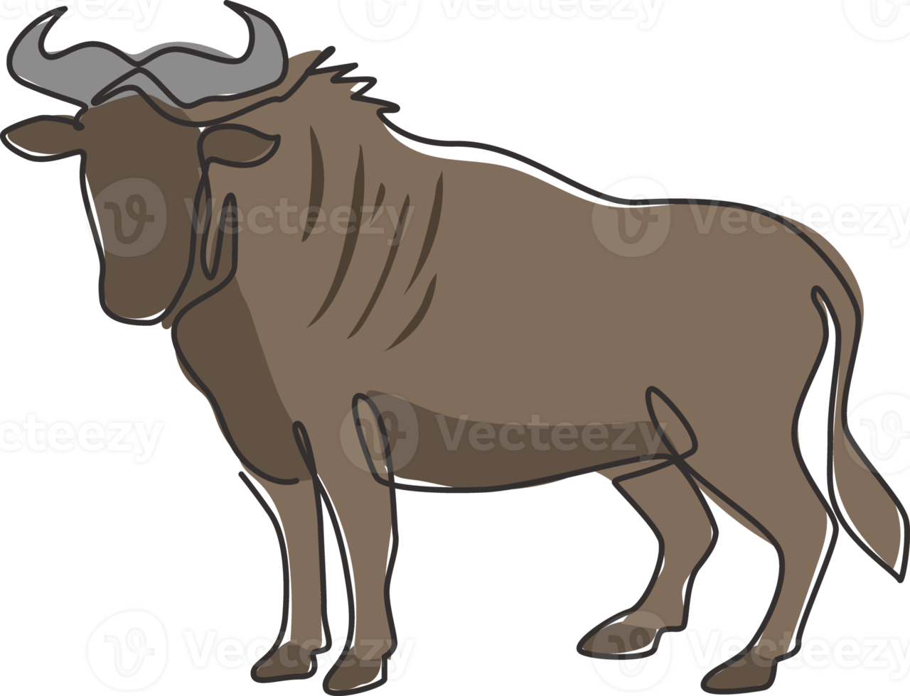 Single continuous line drawing of sturdy wildebeest for organisation logo identity. Big gnu mascot concept for national safari park icon. Modern one line draw design vector graphic illustration png