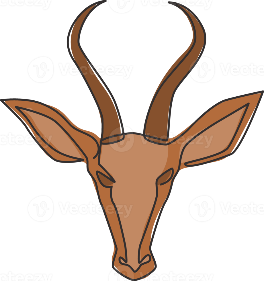 un dessin au trait continu d'une adorable tête d'antilope pour l'identité du logo de l'entreprise. concept de mascotte de gazelle à cornes pour l'icône du parc safari. illustration vectorielle de dessin graphique à une seule ligne png