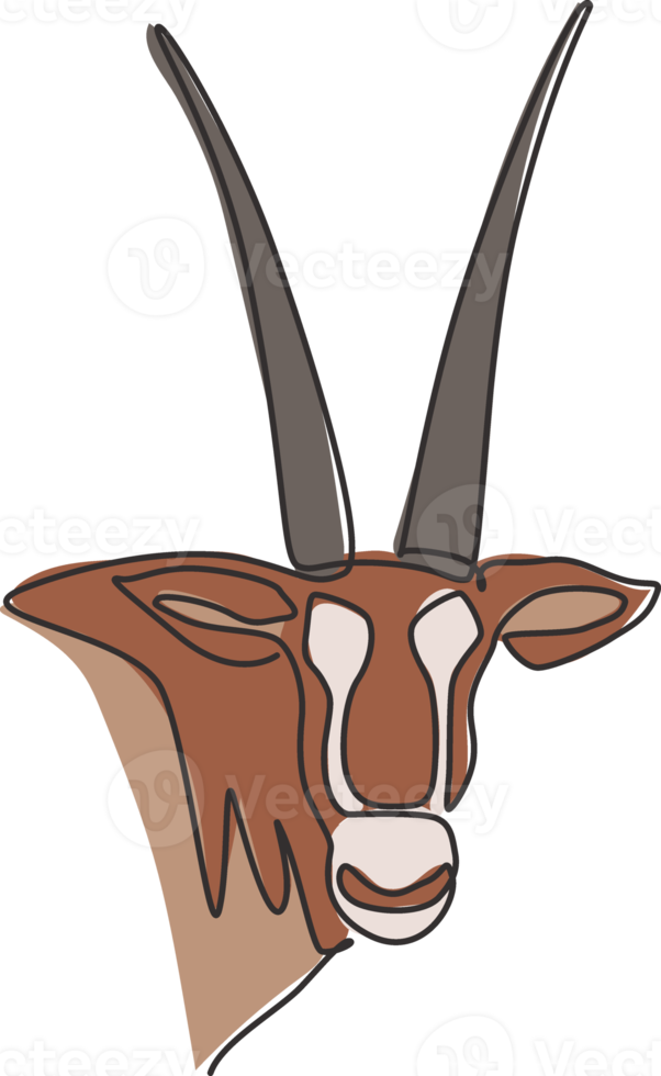 desenho de linha única da cabeça de oryx para a identidade do logotipo da empresa. conceito de mascote animal mamífero gazela para ícone do zoológico nacional. ilustração em vetor gráfico design moderno linha contínua png