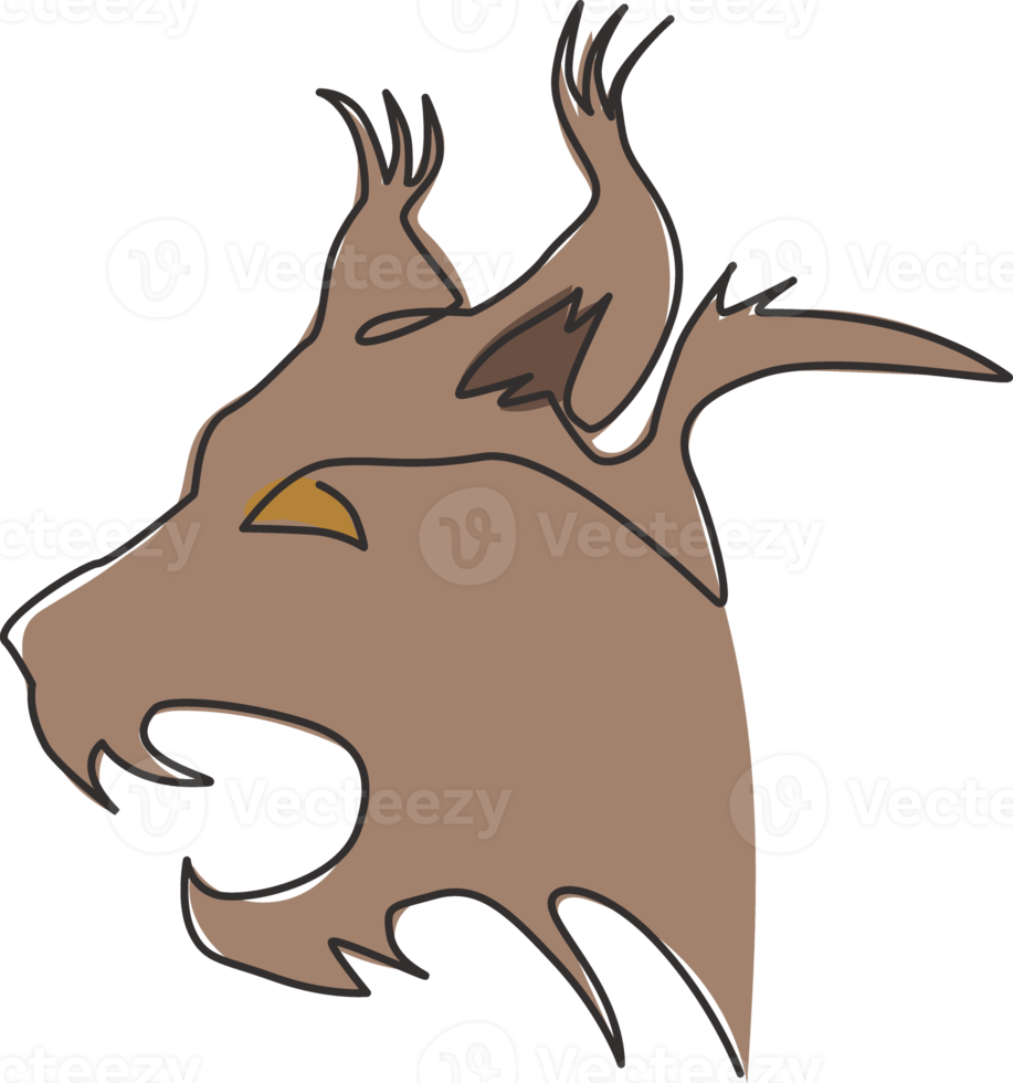 disegno a una linea di una testa di gatto lince arrabbiata per l'identità del logo aziendale. grande gatto predatore mascotte concetto per l'icona dello zoo nazionale. illustrazione grafica vettoriale di disegno di disegno di linea continua moderna png