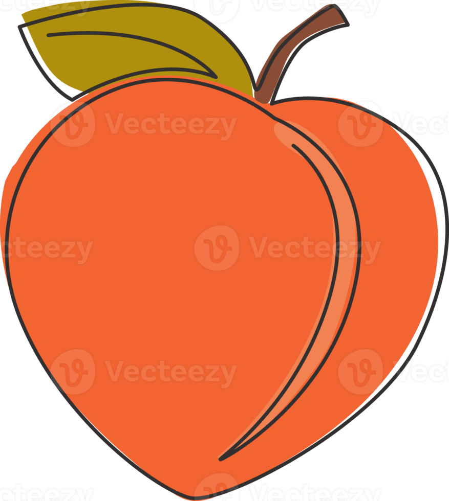 Single continuous line drawing of whole healthy organic peach for orchard logo identity. Fresh fruitage concept for fruit garden icon. Modern one line draw graphic design vector illustration png