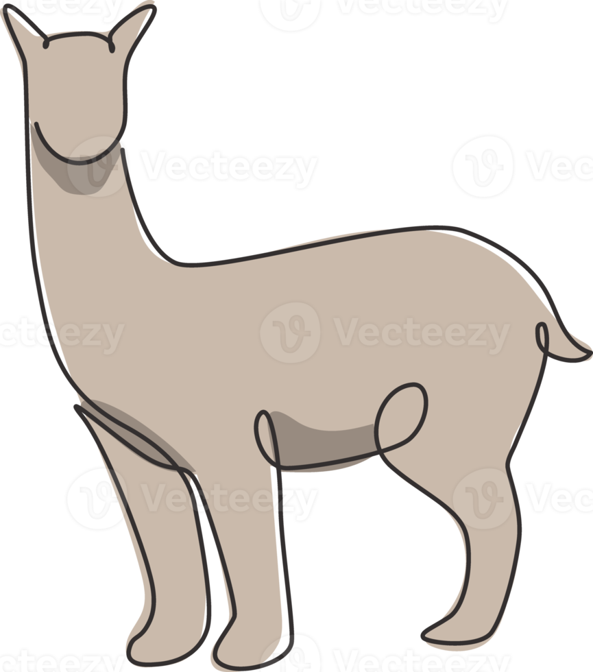 dibujo de una sola línea de adorable alpaca para la identidad del logotipo de la empresa. concepto de mascota de camélidos sudamericanos para el icono del zoológico nacional. Ilustración de vector de diseño gráfico de dibujo de línea continua moderna png