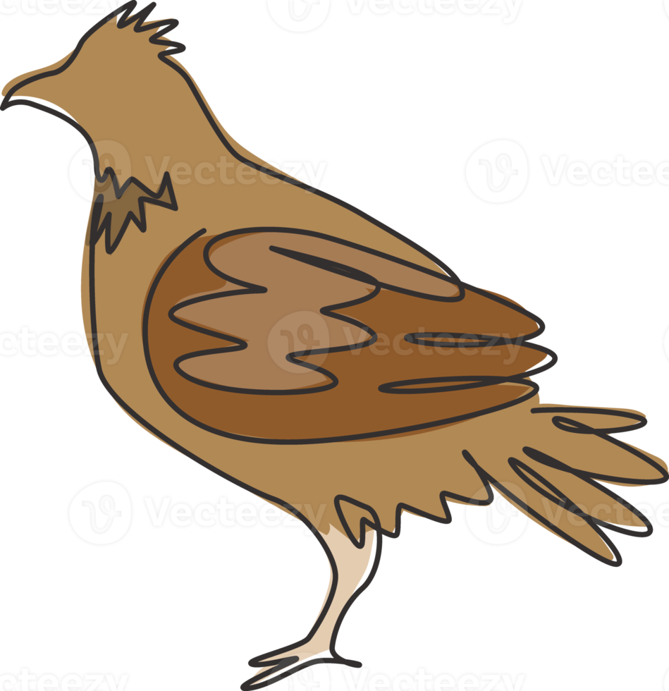 enkele lijntekening van schattige korhoenders voor de identiteit van het stichtingslogo. schieten vogel syndicaat mascotte concept voor traditie icoon. moderne doorlopende lijn tekenen grafisch ontwerp vectorillustratie png