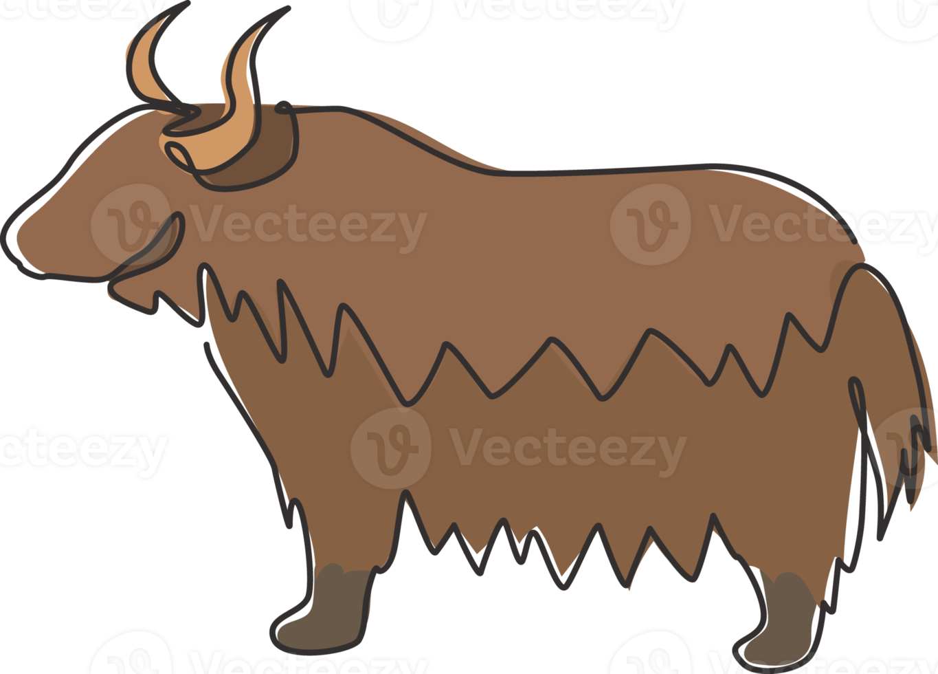 One continuous line drawing of dashing yak for company logo identity. Ox mammal mascot concept for livestock icon. Modern single line draw graphic design vector illustration png