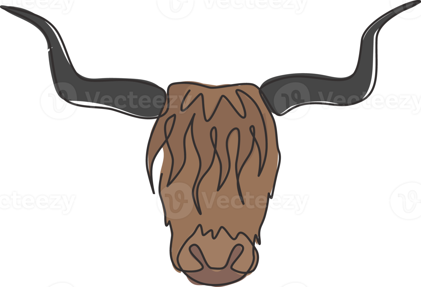 enkele lijntekening van mannelijk yak-hoofd voor de identiteit van het bedrijfslogo. koe boerderij zoogdier mascotte concept voor nationale dierentuin icoon. moderne doorlopende lijn tekenen ontwerp vector grafische afbeelding png
