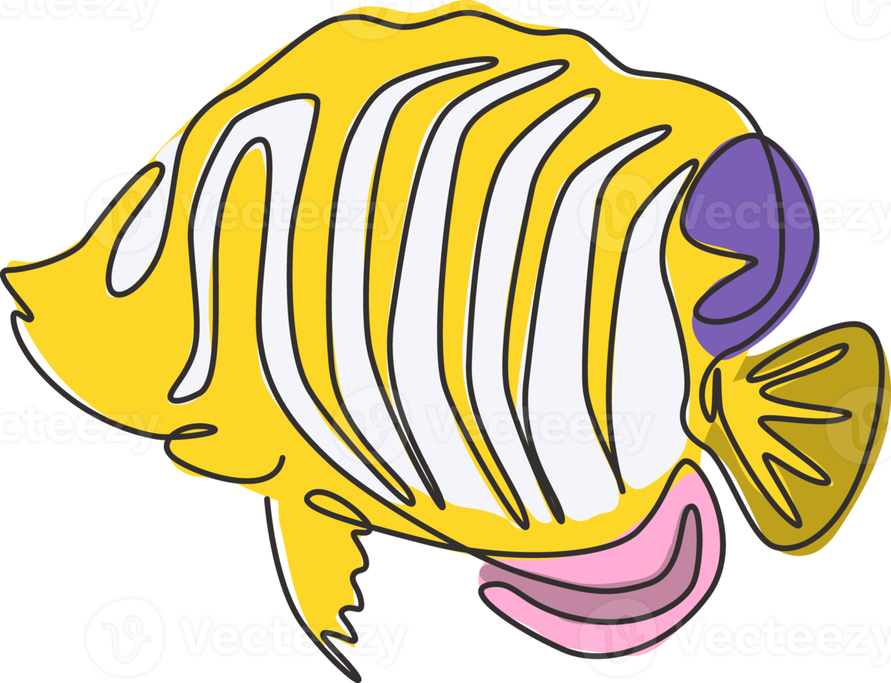 eine durchgehende Strichzeichnung von niedlichen königlichen Kaiserfischen für die Identität des Firmenlogos. Sea Angel Fish Maskottchen Konzept für Wassershow-Symbol. moderne einzeilig zeichnende Design-Vektorgrafikillustration png