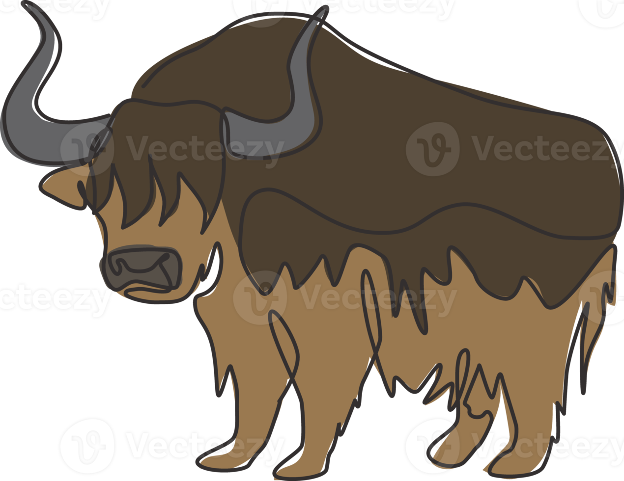 Single continuous line drawing of gallant yak for logo identity. Long haired domesticated bovid mascot concept for national conservation park icon. Modern one line draw design vector illustration png