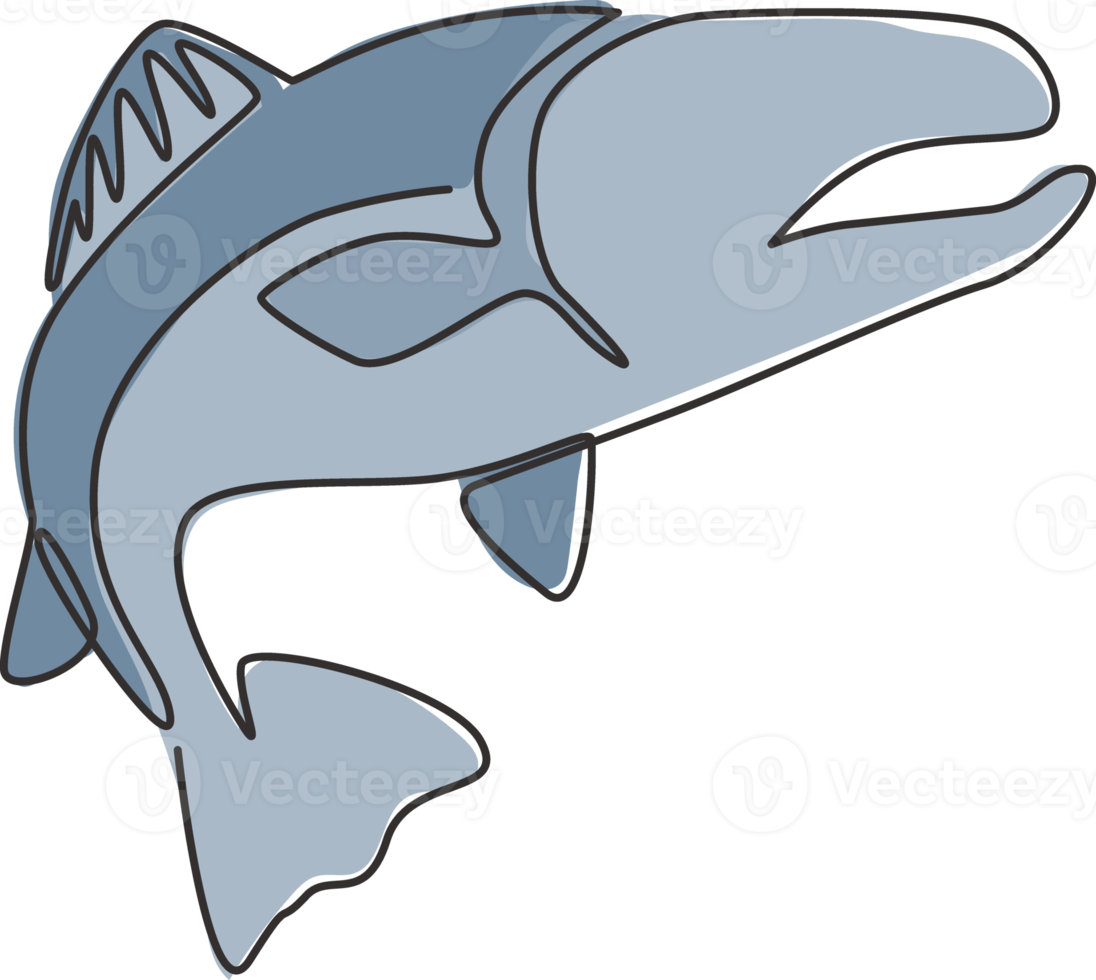 en kontinuerlig linjeteckning av stor lax för fiskelogotyp. fisk maskot koncept för snabbmat kan ikon. enkel rad rita design vektorillustration grafik png
