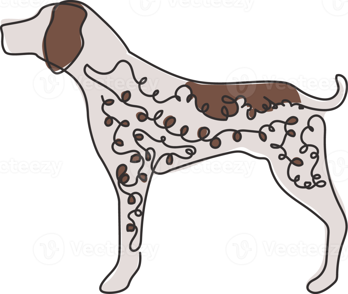 dessin au trait continu unique d'un pointeur allemand drôle à poil court pour l'identité du logo. concept de mascotte de chien de race pure pour l'icône d'animal familier amical de pedigree. Une ligne moderne dessiner illustration vectorielle de conception png