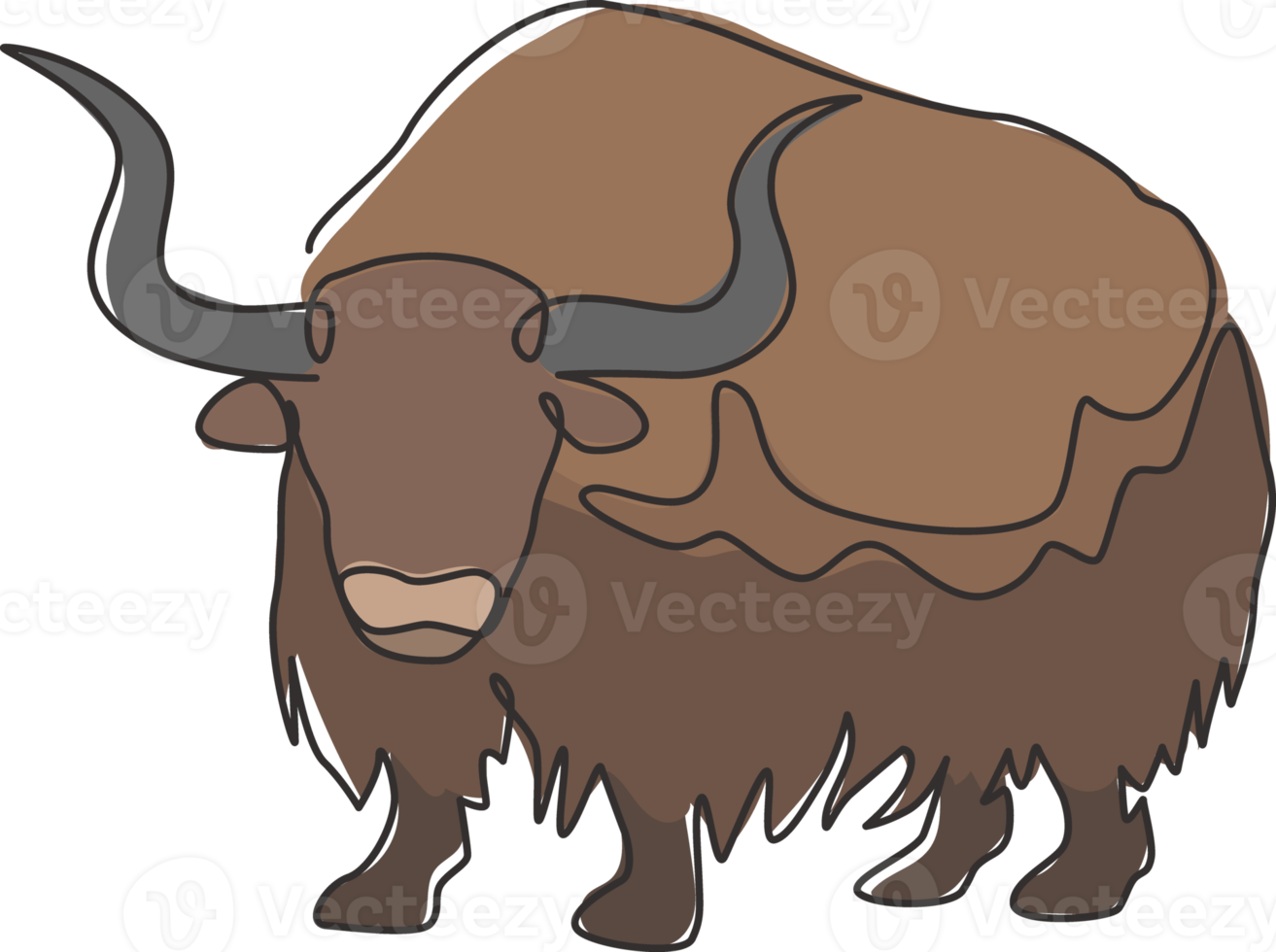 dibujo de una sola línea de yak galante para la identidad del logotipo de la empresa. concepto de mascota de mamífero buey de ganado para el icono del zoológico nacional. Ilustración de vector gráfico de diseño de dibujo de línea continua moderna png