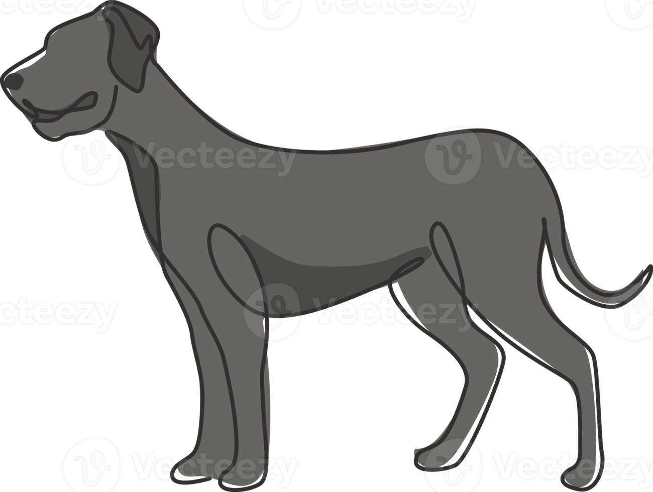 einzelne einzeilige Zeichnung eines galanten Doggenhundes für die Logoidentität des Sicherheitsunternehmens. reinrassiges Hundemaskottchenkonzept für stammbaumfreundliche Haustiersymbole. moderne durchgehende Linie zeichnen Design-Vektor-Illustration png