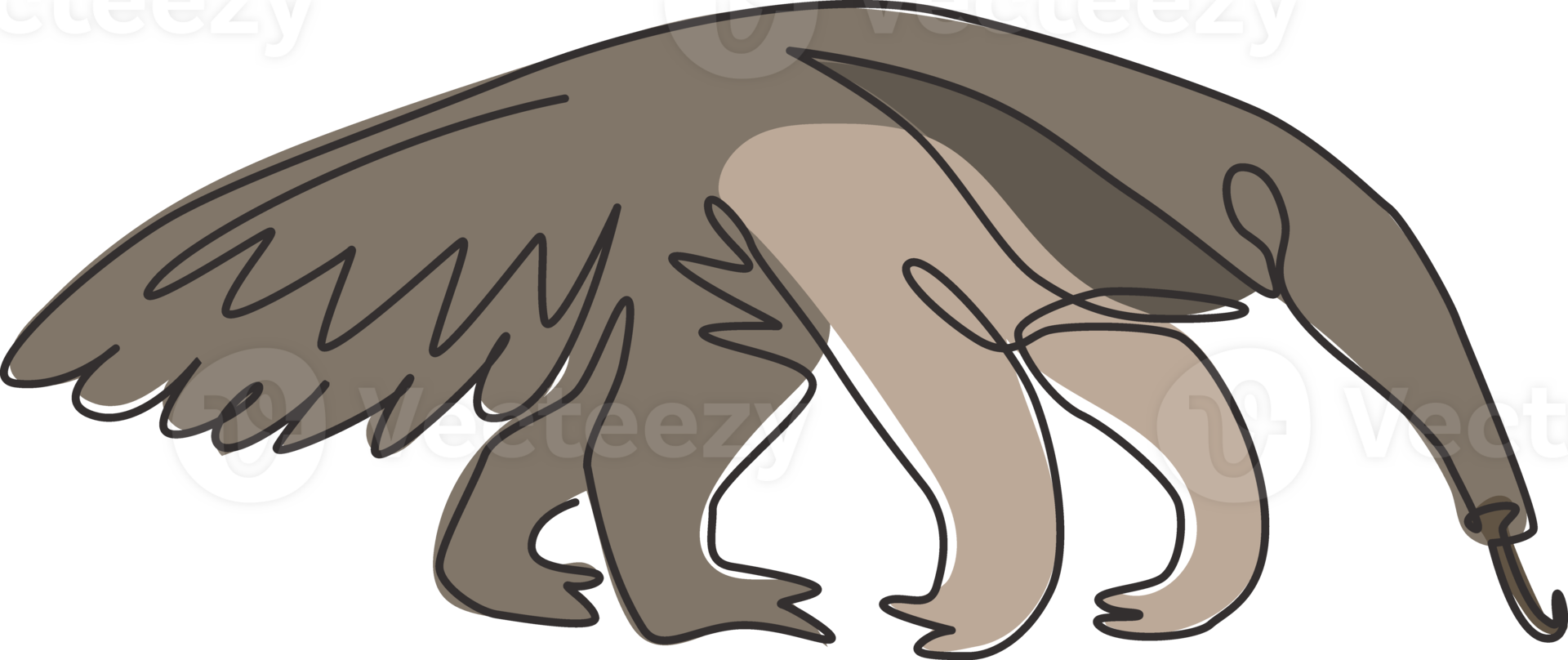 One continuous line drawing of giant anteater for logo identity. Vermilingua mammal animal mascot concept for national zoo icon. Modern single line draw design graphic vector illustration png