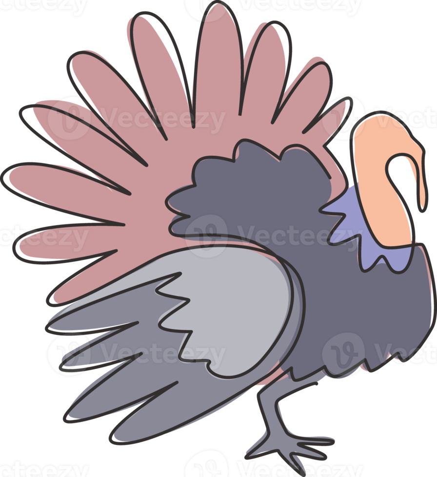 un dibujo de línea continua de pavo grande para la identidad del logotipo del ganado. concepto de mascota aviar gigante para el icono de la cría de animales. Ilustración de vector de diseño de dibujo gráfico de una sola línea moderna png