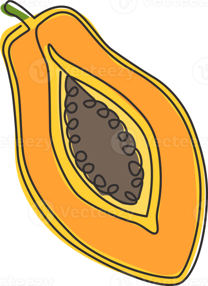 en rad ritning av halvskivad hälsosam ekologisk papaya för fruktträdgårdslogotyp. färsk frukt koncept för frukt trädgård ikon. modern kontinuerlig linje rita design vektorgrafisk illustration png