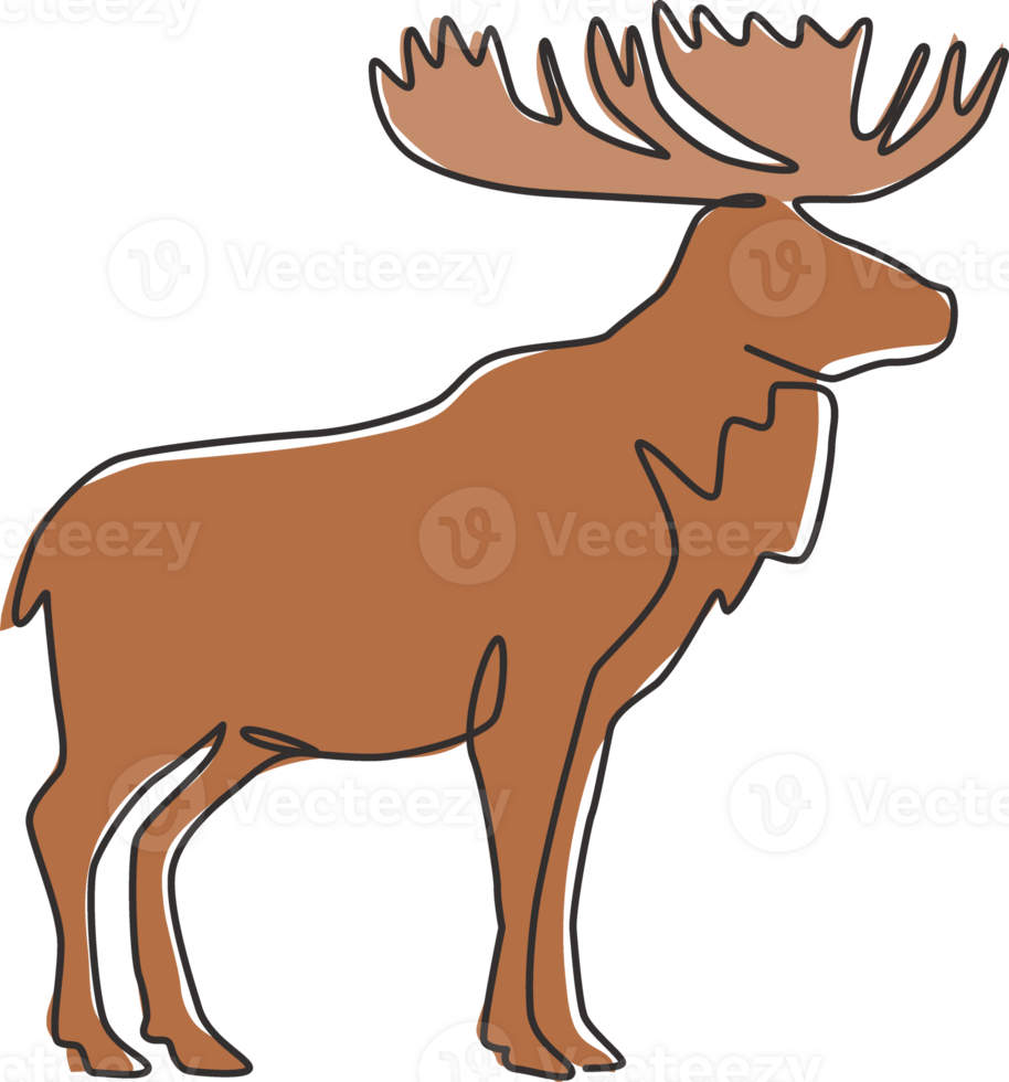 één enkele lijntekening van grote eland voor logo-identiteit. zoogdier dier met hoorn mascotte concept voor nationaal park icoon. doorlopende lijn tekenen ontwerp vector illustratie afbeelding png