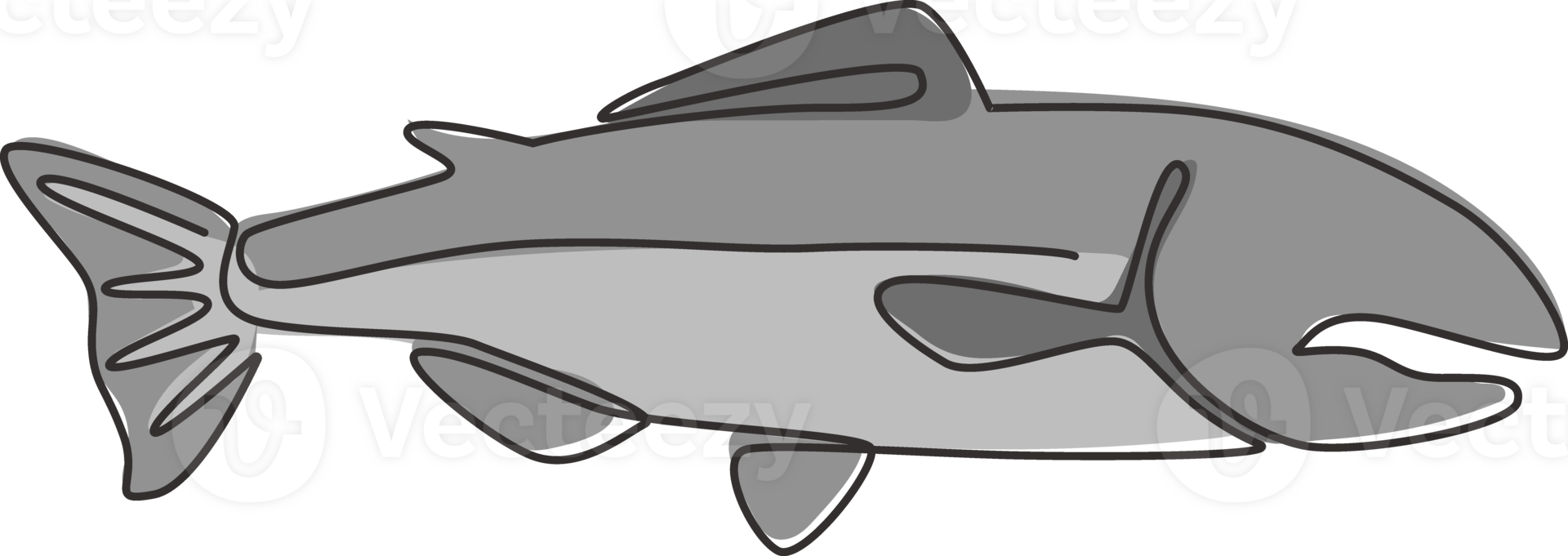 Single continuous line drawing of large salmon for fresh meat company logo identity. River fish mascot concept for fast food can icon. One line draw design graphic vector illustration png