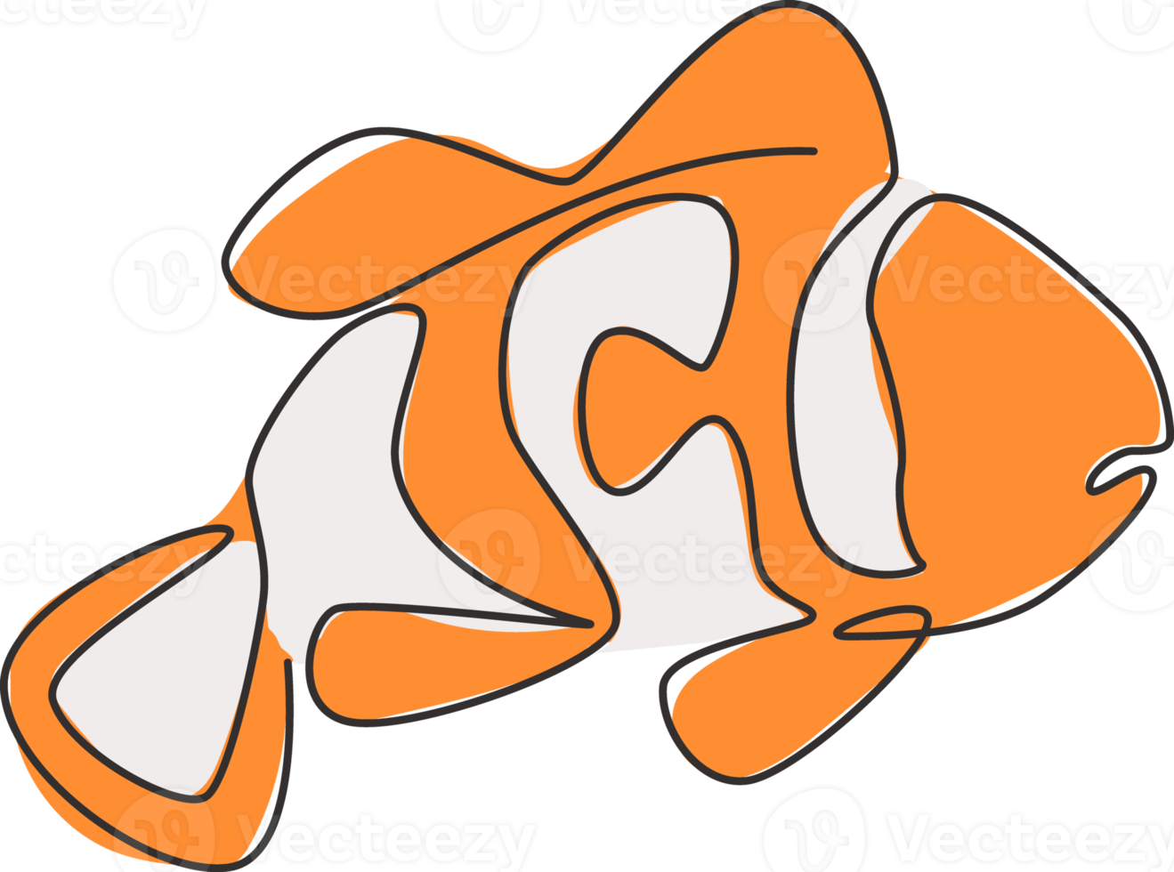 Single continuous line drawing of funny clown fish for logo identity. Stripped anemonefish mascot concept for national zoo icon. Modern one line draw design vector illustration png