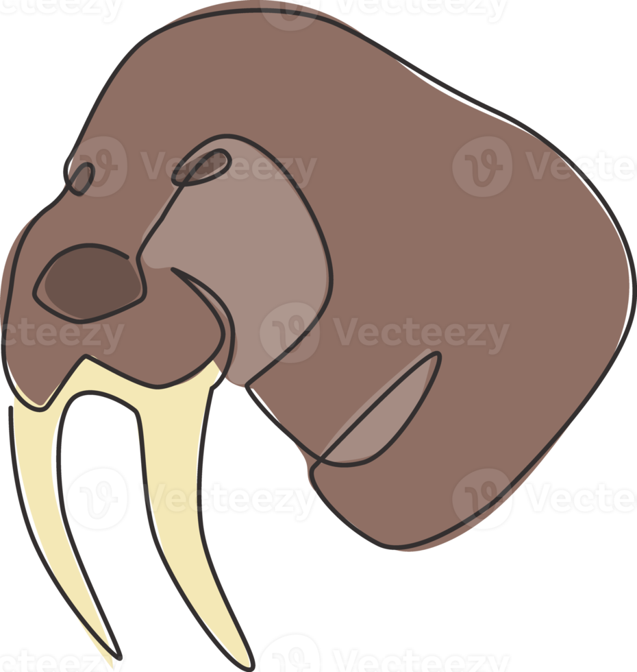 One single line drawing of big walrus head for company logo identity. Flippered marine mammal mascot concept for national zoo icon. Modern continuous line draw design graphic vector illustration png
