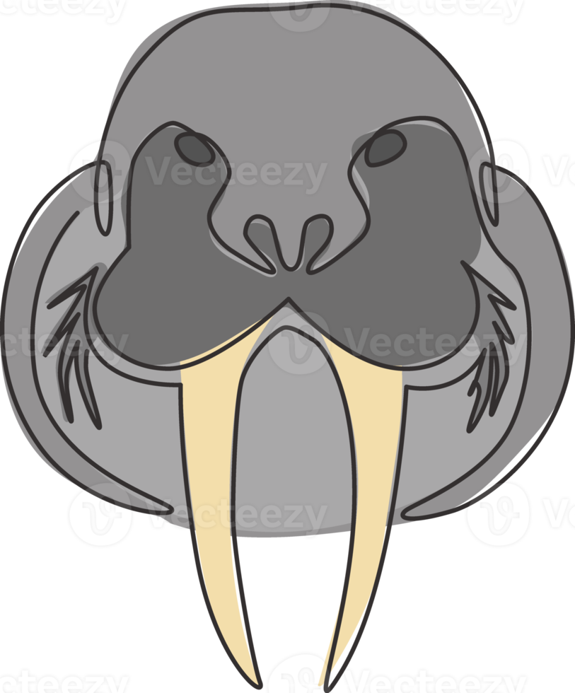 één enkele lijntekening van grote walruskop voor de identiteit van het bedrijfslogo. flippered zeezoogdier mascotte concept voor nationale dierentuin icoon. moderne doorlopende lijn tekenen ontwerp vector illustratie afbeelding png